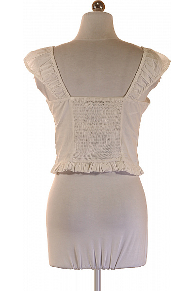 TOMMY HILFIGER bílé bavlněné tričko bez rukávů crop top s hranatým výstřihem volánové rukávy Vel. M | TOMMY HILFIGER | obrázek 3