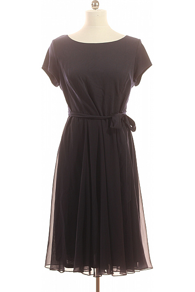 Vera Mont Dámské šaty S Krátkým Rukávem A Páskem Modré Elegantní šifonové Midi Vel. 46