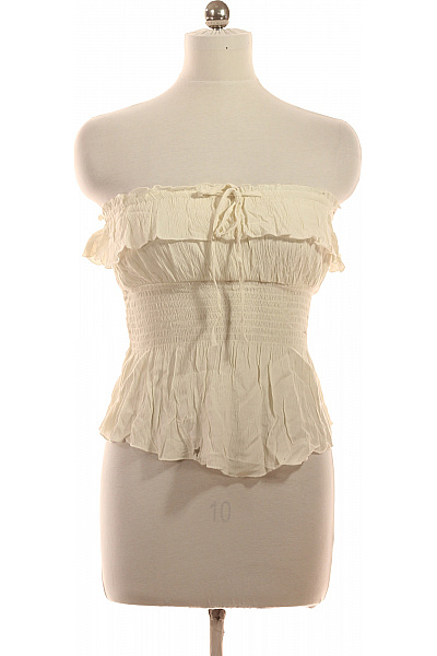 Bershka Dámská Bavlněná Halenka Bez Rukávů S Mašlí A Volánky Letní Boho Velikost M