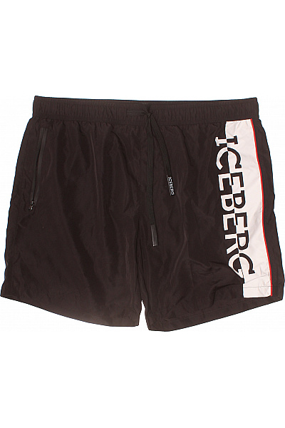 Iceberg Pánské černé Kraťasy S Potiskem, Sportovní, Volnočasové, Krátké, Se Zipem, Rychleschnoucí Velikost EU XL