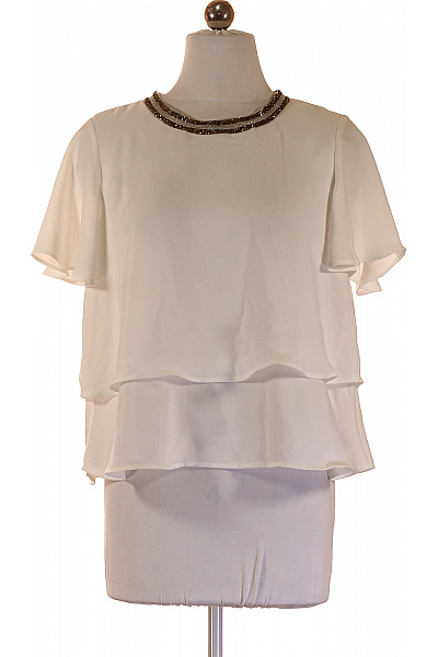 ZARA Bílá halenka s krátkým rukávem a kamínky elegantní volná Velikost S | ZARA | obrázek 2