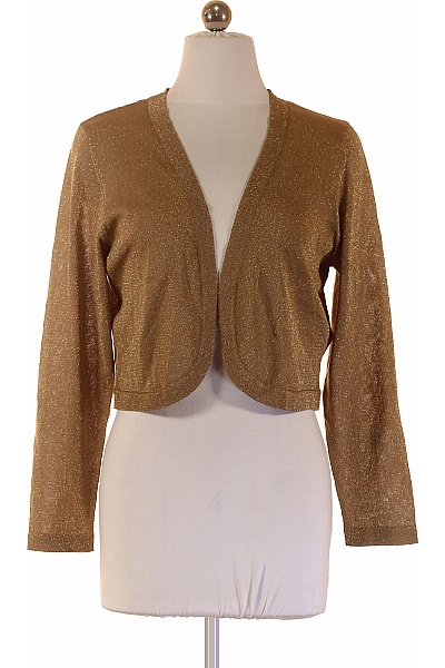 Kaffe Dámský Zlatý Třpytivý Svetřík Dlouhý Rukáv Elegantní Vel. L