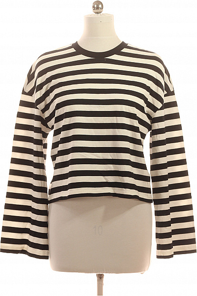 Dámské tričko s dlouhým rukávem pruhované černé bílé bavlna basic Vel. 36 | Unimoda | obrázek 2