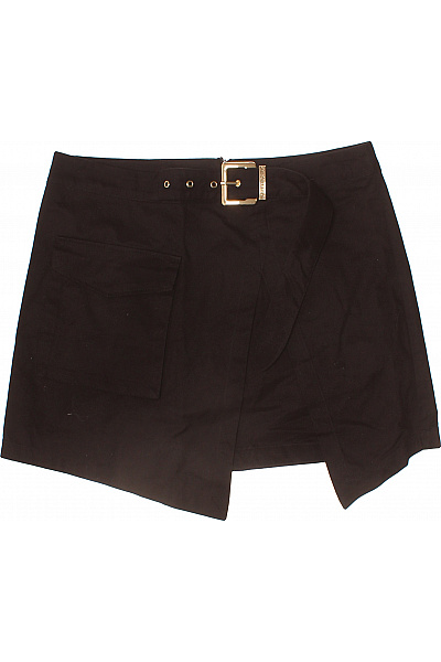 dámská bavlněná černá zavinovací mini sukně s páskem a kapsami Velikost 42 | Unimoda | obrázek 2