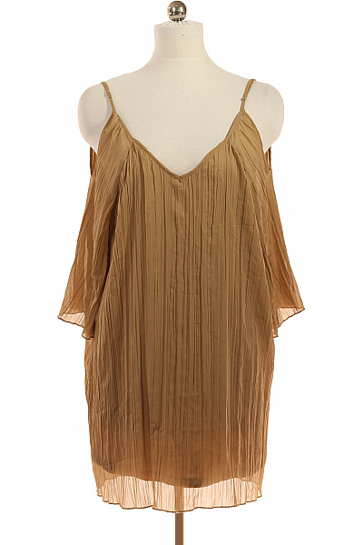Dámská Halenka S Krátkým Rukávem A Odhalenými Rameny Hnědá Plisovaná Velikost L