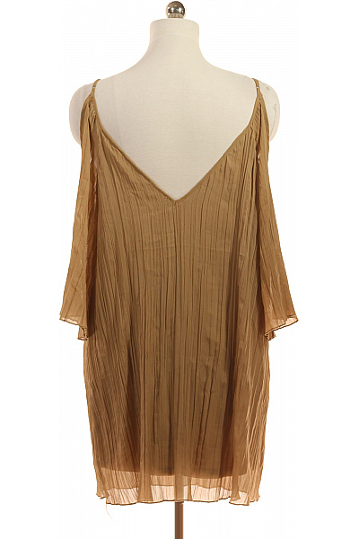 Dámská halenka s krátkým rukávem a odhalenými rameny hnědá plisovaná Velikost L | Unimoda | obrázek 2