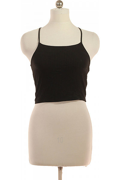 černé Dámské Tričko Bez Rukávů Crop Top žebrované Basic Vel. 38
