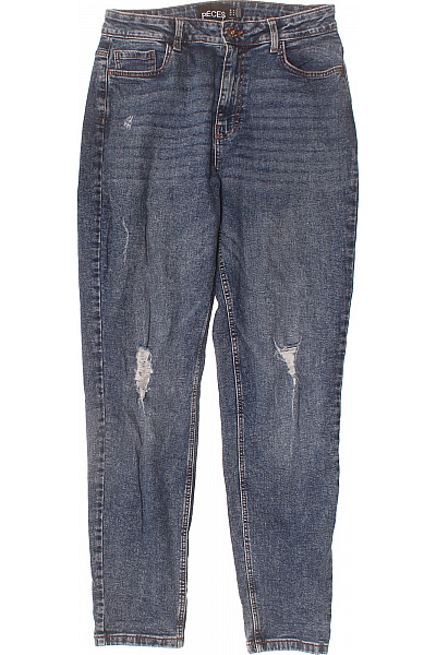 PIECES Dámské Džíny Modré S Vysokým Pasem A Dírami Vel. M
