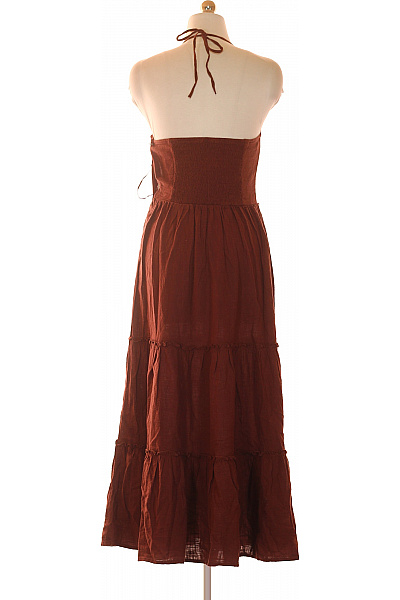 Bershka Hnědé bavlněné maxi šaty za krk volnočasové letní boho Vel. S | Bershka | obrázek 2