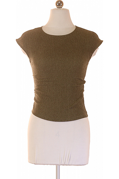 PULL&BEAR Dámské Tričko Khaki Krátký Rukáv Kulatý Výstřih Basic Velikost S