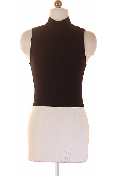 Dámské černé Tričko Bez Rukávů Crop Top Se Stojáčkem Basic Vel. 38