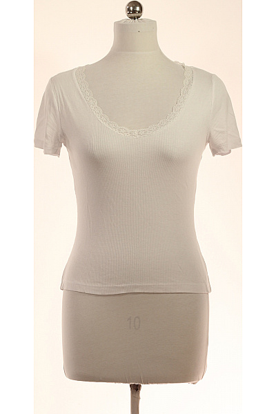 Dámské Tričko Bílé Krátký Rukáv Basic Viskóza Velikost 38