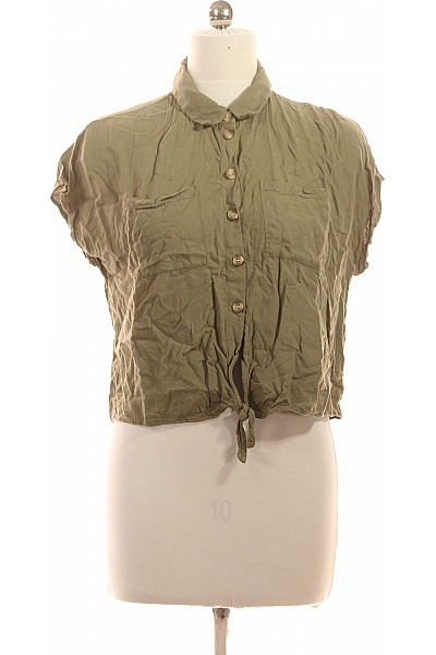 PIECES Dámská Košile Krátký Rukáv Zelená Na Zavazování Ležérní Crop Velikost M