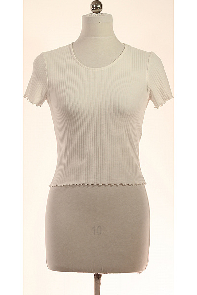 ONLY Bílé žebrované Tričko S Krátkým Rukávem A Kulatým Výstřihem Vel. M