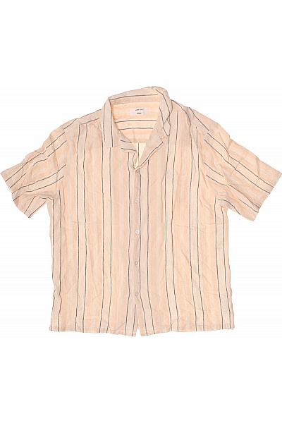 Pánská Lněná Košile S Krátkým Rukávem Pruhovaná Béžová Ležérní Letní Vel. XL