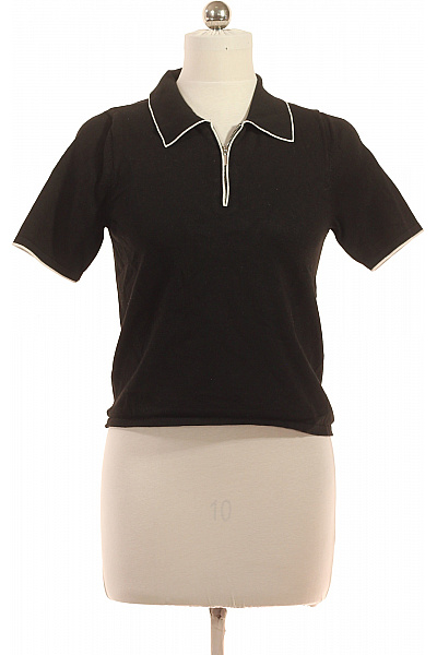 MANGO Dámské černé Polo Tričko S Krátkým Rukávem A Límečkem Vel. M
