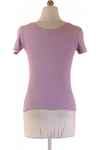 PIECES Dámské tričko s krátkým rukávem fialové bavlněné henley Velikost S | PIECES | obrázek 2