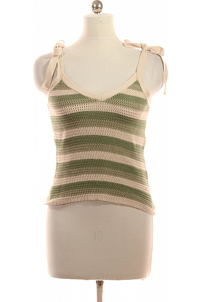 Dámské Zelené Pruhované Háčkované Tílko S Mašlí Velikost M