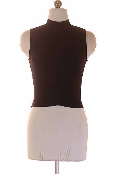 Dámské černé tričko bez rukávů crop top se stojáčkem basic Velikost 34 | Unimoda | obrázek 2