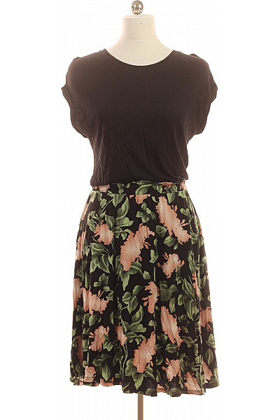 BUFFALO šaty Tričkové Květované Midi černé Letní Volnočasové Vel. 40