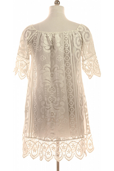 Dámské krajkové šaty s krátkým rukávem letní boho bílé ažurové Vel. EU 8 | Unimoda | obrázek 3