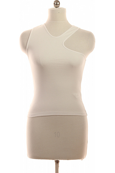 Dámské Bílé Tričko Bez Rukávů Asymetrické Bavlna Basic Velikost 38