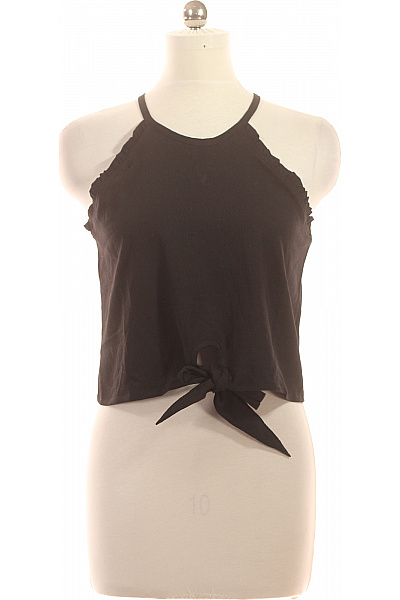 Dámské černé Tričko Bez Rukávů S Uzlem Crop Top Vel. 40
