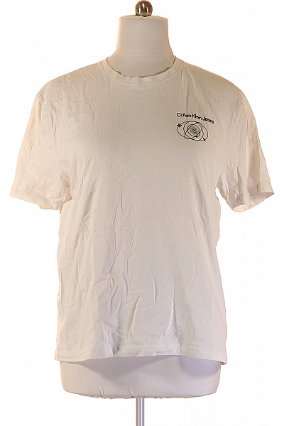 Calvin Klein Pánské Tričko S Krátkým Rukávem A Potiskem Calvin Klein Jeans Bílé Bavlněné Basic Vel. M