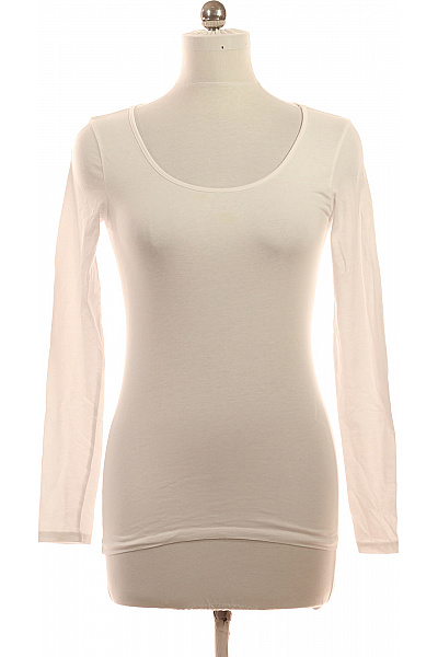 VERO MODA Dámské Tričko S Dlouhým Rukávem Bílé Bavlněné Basic Velikost M