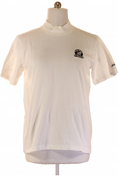 ADIDAS Pánské Tričko S Krátkým Rukávem A Stojáčkem Bílé Bavlněné Jednobarevné S Potiskem Velikost EU L