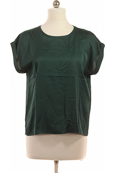 VILA Zelená Saténová Halenka S Krátkým Rukávem Vel. 40