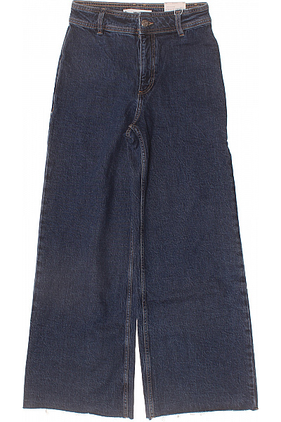 MANGO Dámské Džíny Modré Volné S Vysokým Pasem A Roztřepenými Nohavicemi Vel. EU 34