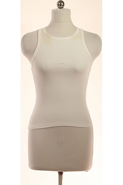 Dámské Bílé Bavlněné Tílko Bez Rukávů Basic Vel. M