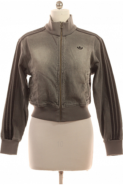 ADIDAS Dámská Džínová Bunda Bomber S Pruhy A Zipem Vel. M