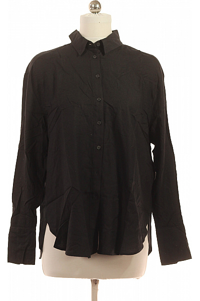 Bershka Dámská černá Košile S Dlouhým Rukávem Volná Asymetrická Ležérní Velikost S