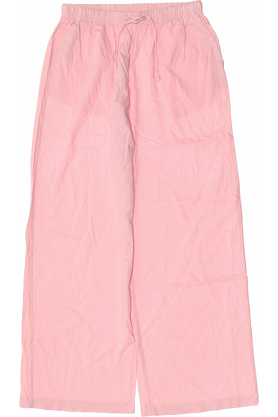 Bershka Dámské lněné kalhoty široké volnočasové růžové Vel. M | Bershka | obrázek 2