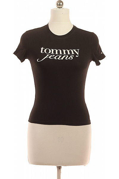 TOMMY HILFIGER Dámské Tričko S Krátkým Rukávem A Potiskem černé Bavlněné Basic Velikost M