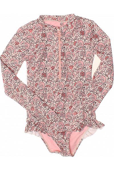 WE  Dívčí plavky s dlouhým rukávem a volánkem růžové květinové Vel. 110/116 | WE  | obrázek 2