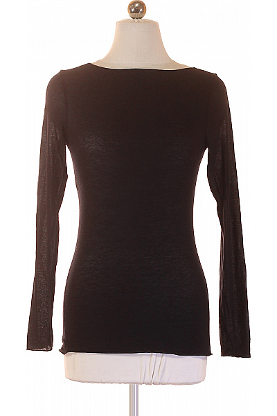 Dámské černé Tričko S Dlouhým Rukávem A Lodičkovým Výstřihem Vel. XS