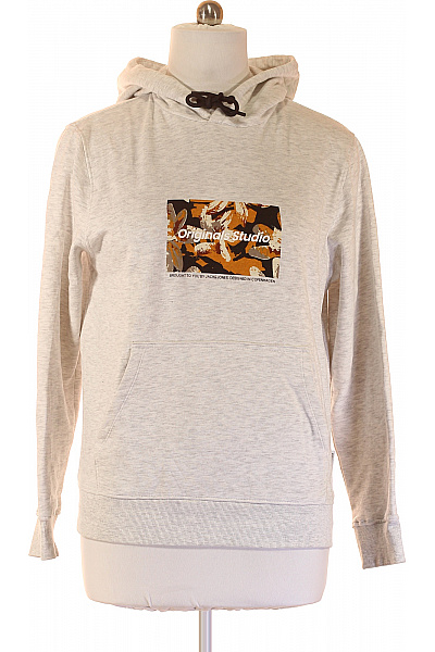 JACK & JONES Pánská mikina s kapucí a potiskem přes hlavu šedá bavlněná streetwear Velikost L | JACK & JONES | obrázek 2