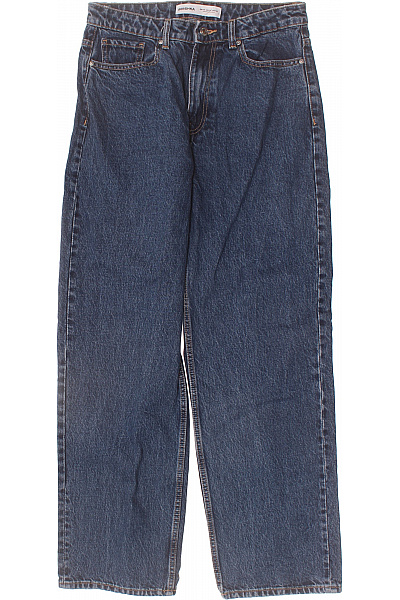 Bershka Dámské Džíny Modré Volné S Kapsami Rovné Vintage Vel. 40