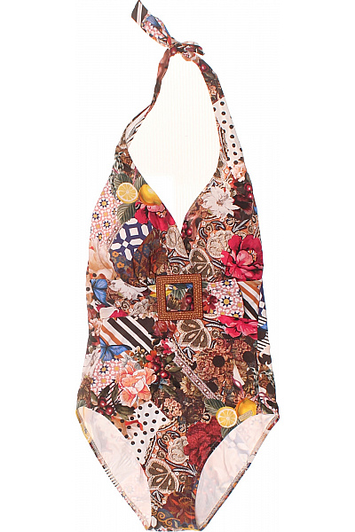 Dámské jednodílné plavky za krk s kamínky květinové retro Vel. 36 | Unimoda | obrázek 2