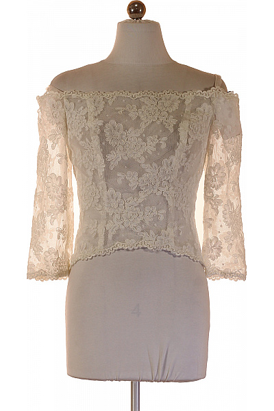 Dámské Tričko Bílé Krajkové S Odhalenými Rameny Vintage Vel. 6