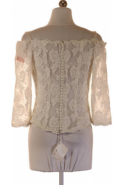 Dámské tričko bílé krajkové s odhalenými rameny vintage Vel. 6 | Unimoda | obrázek 2