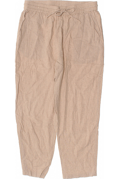 Dámské lněné kalhoty volnočasové béžové s kapsami Vel. L | Unimoda | obrázek 2
