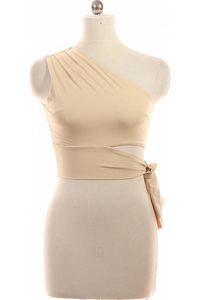LeGer by Lena Gercke Dámské béžové tričko bez rukávů zavinovací s uzlem asymetrické crop top Vel. 38 | LeGer by Lena Gercke | obrázek 2