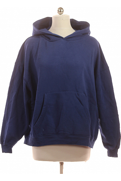 OH APRIL Dámská Bavlněná Mikina S Kapucí A Klokaní Kapsou Modrá Oversized Vel. M