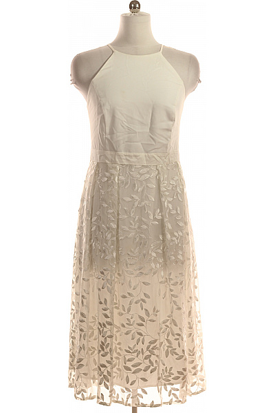 Esprit Dámské šaty Bez Rukávů Bílé Květované Elegantní Midi Vel. 42