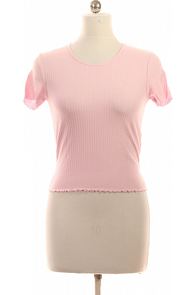 ONLY Dámské Tričko Růžové Krátký Rukáv Crop Top žebrované Basic Vel. M