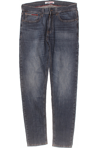 TOMMY HILFIGER Pánské Džíny Modré Strečové Rovné Seprané Vel. 32/34